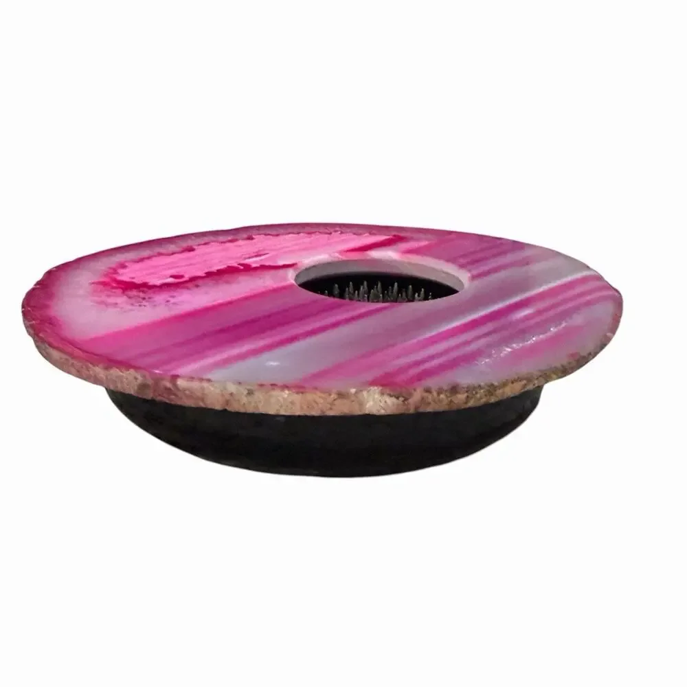 Nature’s Treasures Ikebana Vase Color Enhanced Pink Agate Flower Frog Minimalist